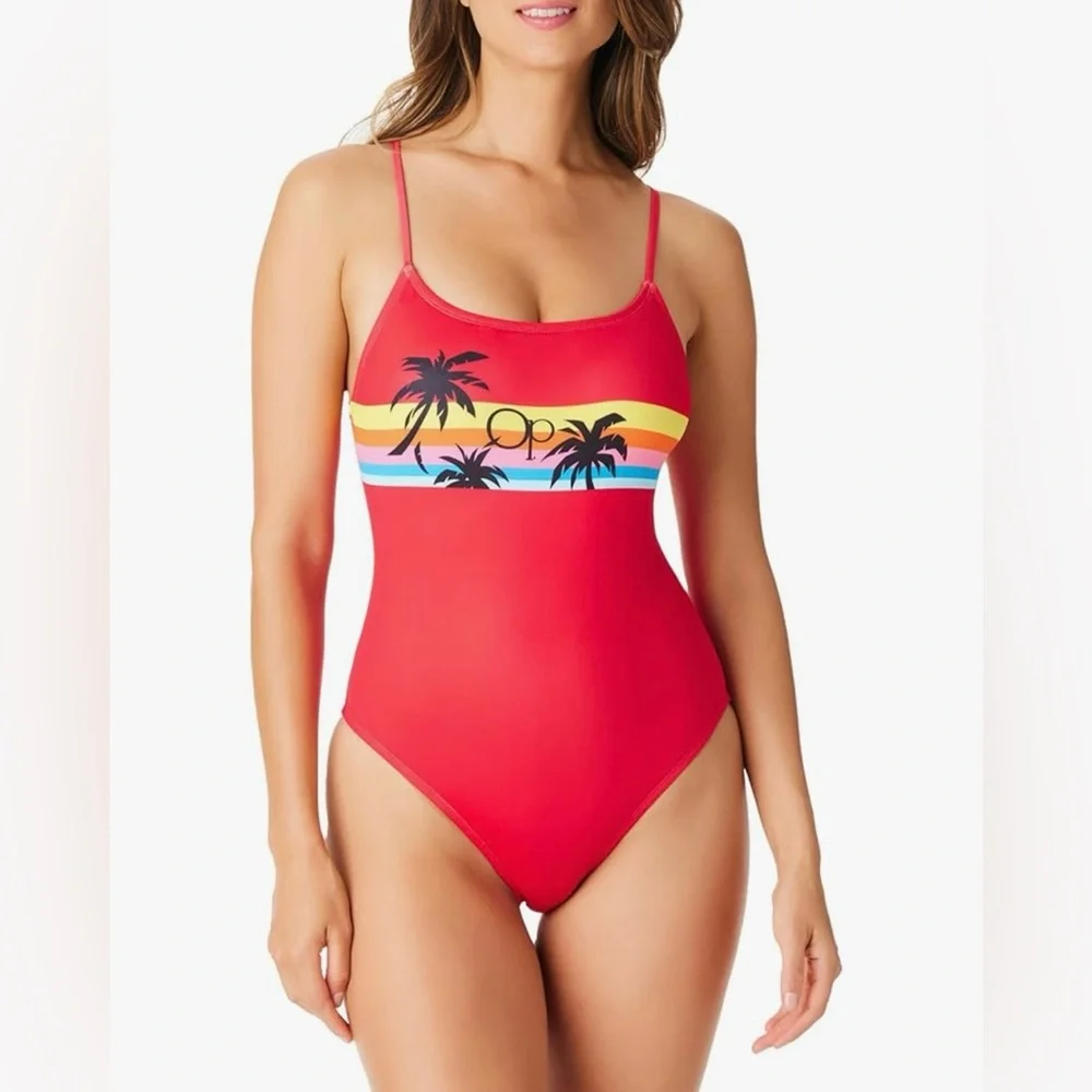 OP Ocean Pacific Women's Juniors' Cross Back One Piece Swimsuit/Red /Size: Large